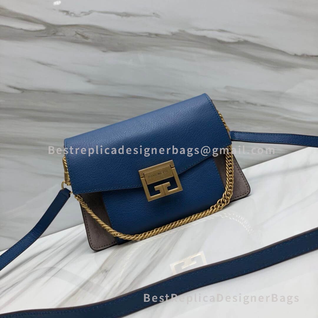 Givenchy Small GV3 Bag In Blue And Gray Goatskin And Suede GHW 29999-1